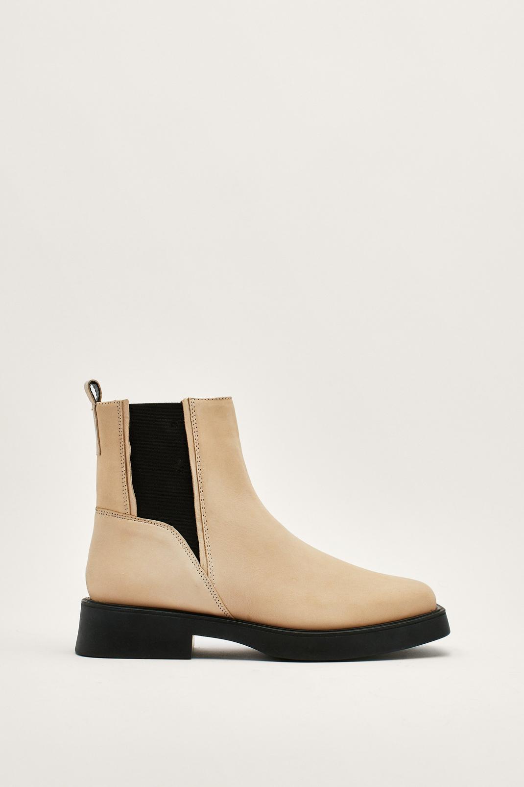 White Leather Square Toe Chelsea Boots image number 1