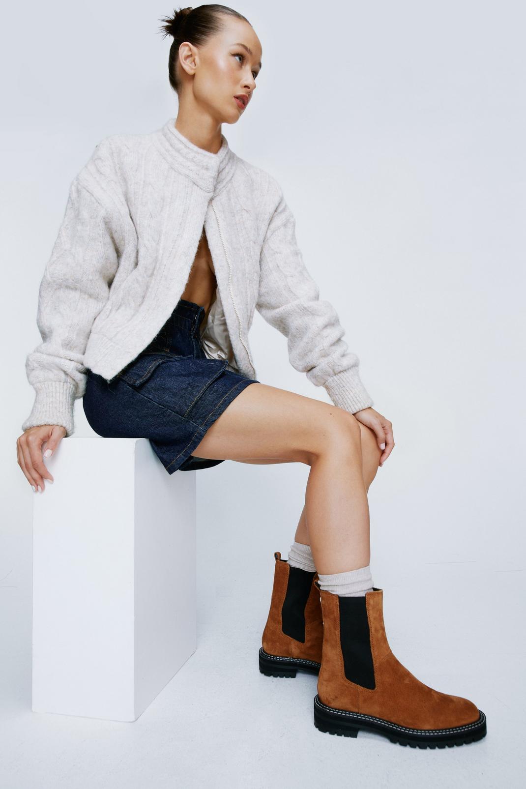 Tan Real Suede Contrast Chelsea Boots image number 1