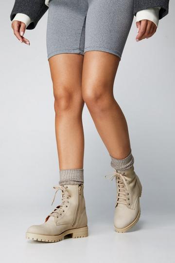 Nubuck Leather Lace Up Hiker Boots beige