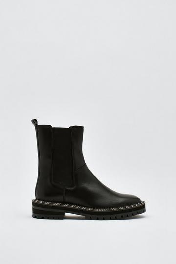 Black Leather Contrast Chelsea Boots
