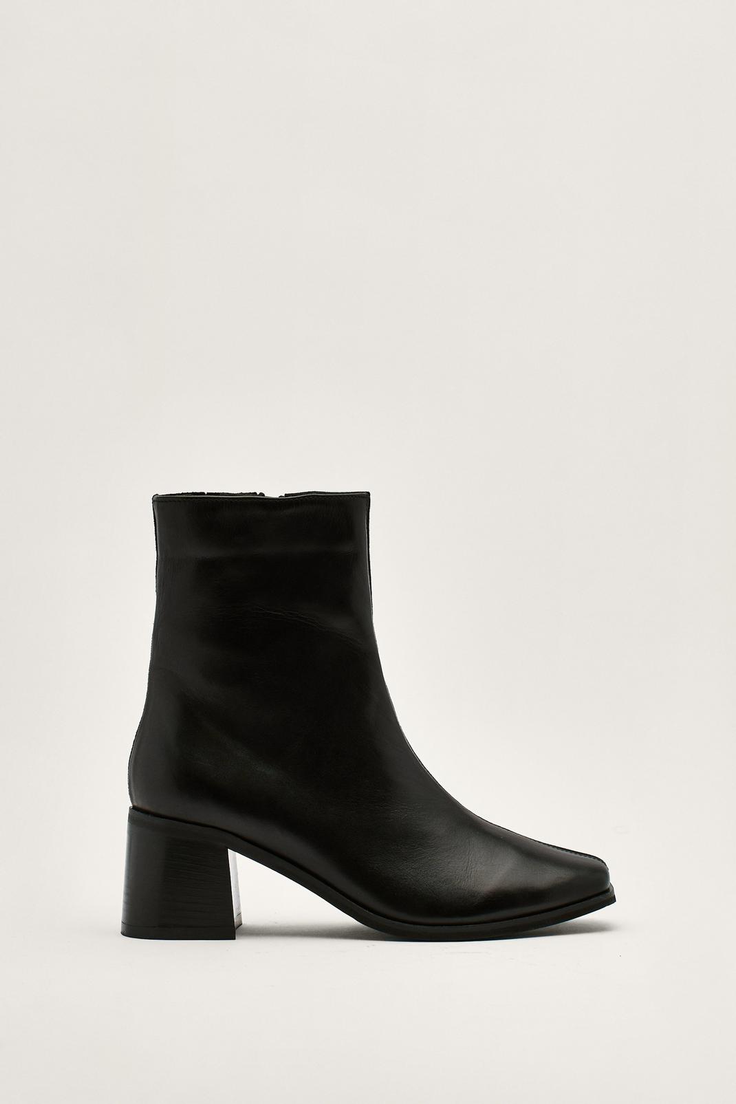 Black Leather Split Square Toe Ankle Boots  image number 1