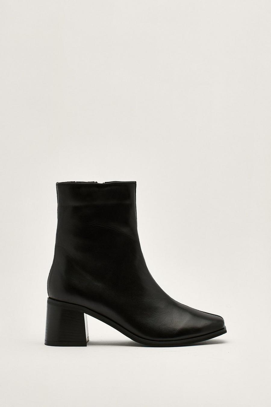 Leather Split Square Toe Ankle Boots 