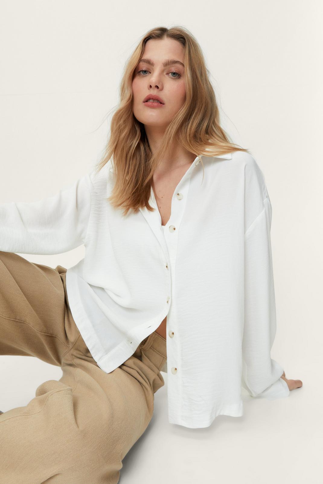 Ivory Linen Button Down Oversized Shirt image number 1