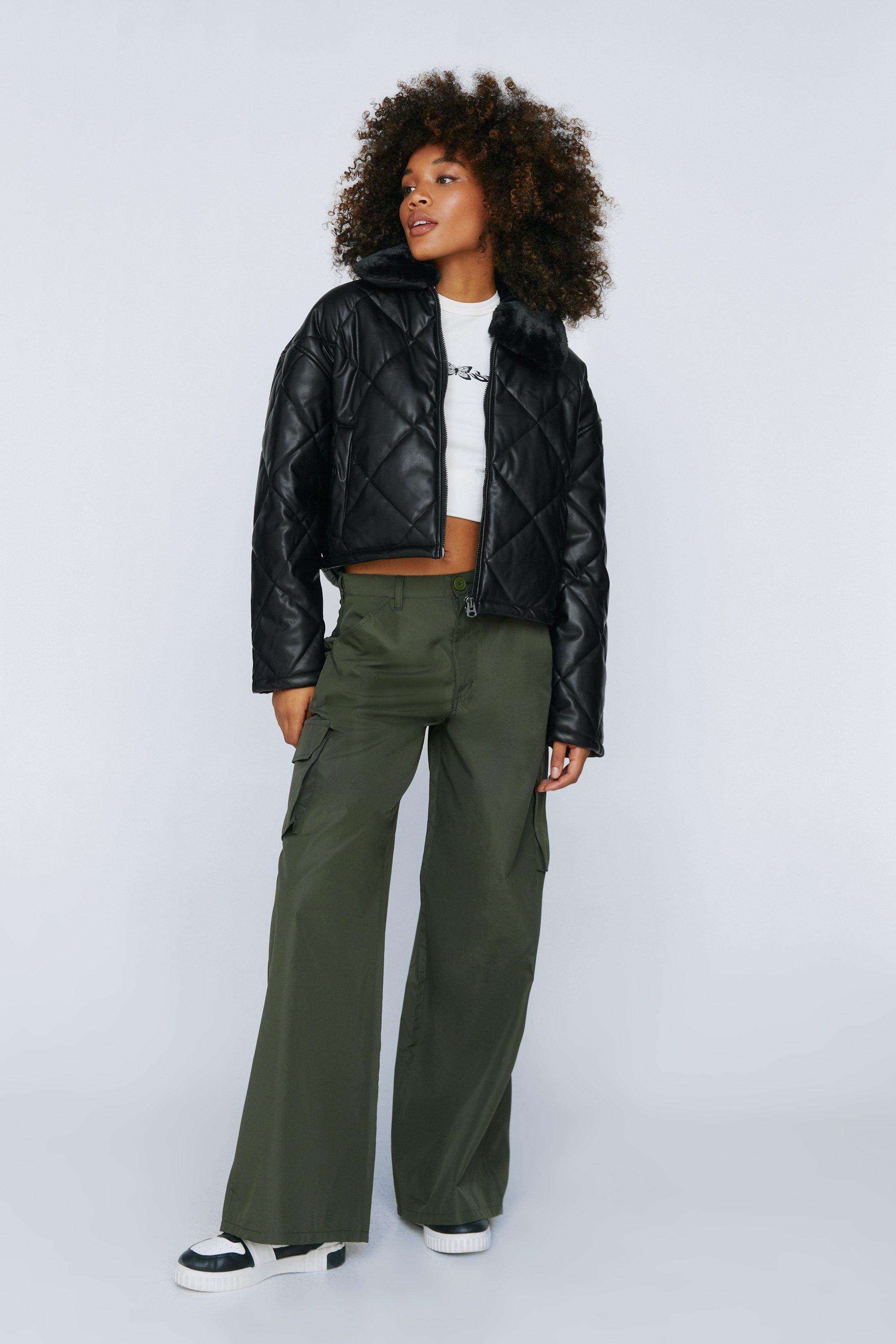 Faux Leather Quilted Cropped Jacket