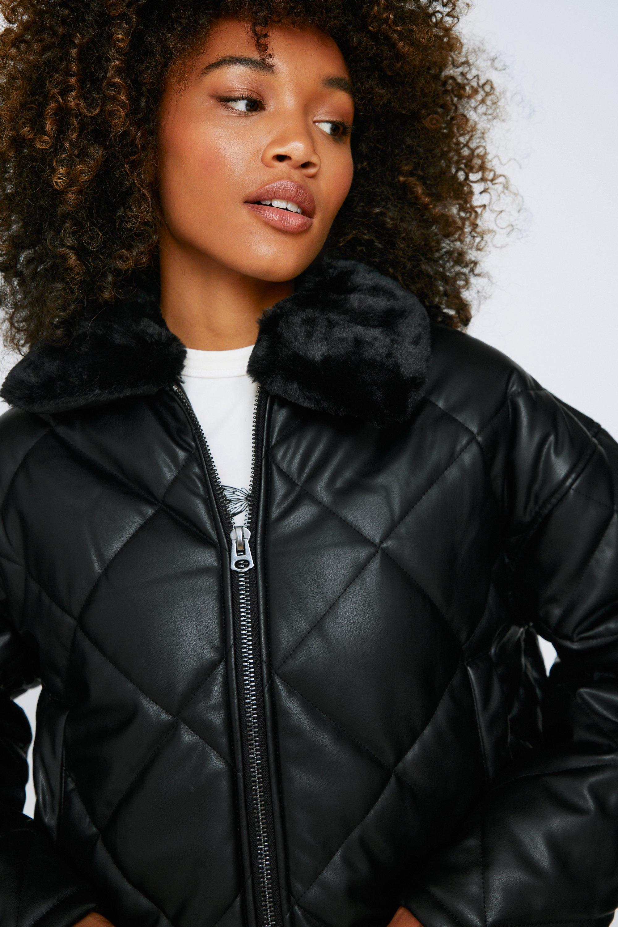 Padded faux store leather jacket