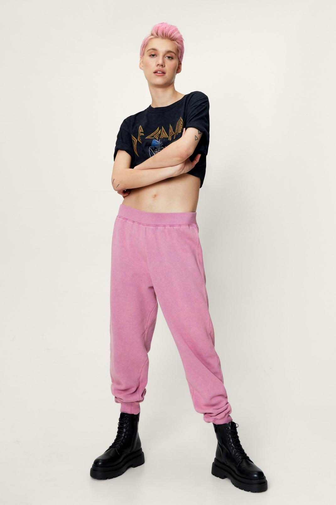 Pink Overdyed Cuffed High Waisted Sweatpants image number 1