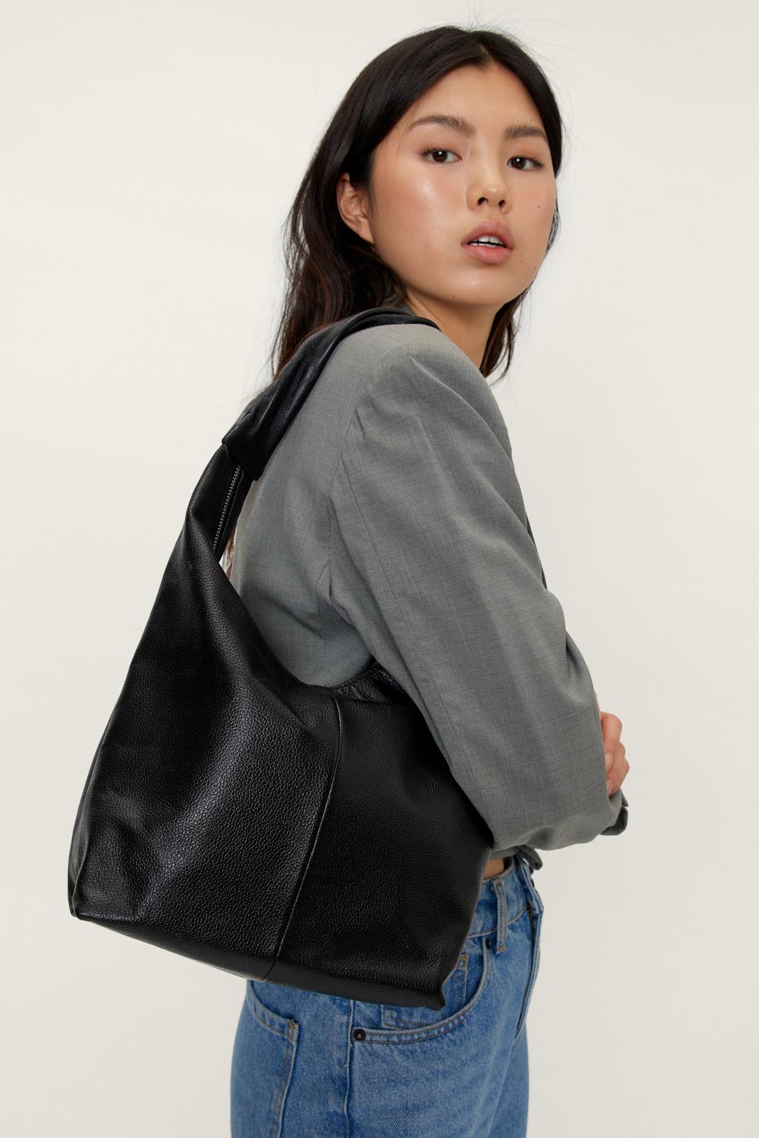 Black Leather Slouchy Shoulder Bag image number 1
