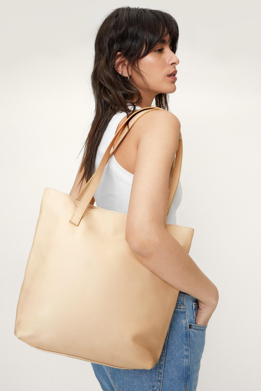 Cream Leather Structured Day Bag image number 1