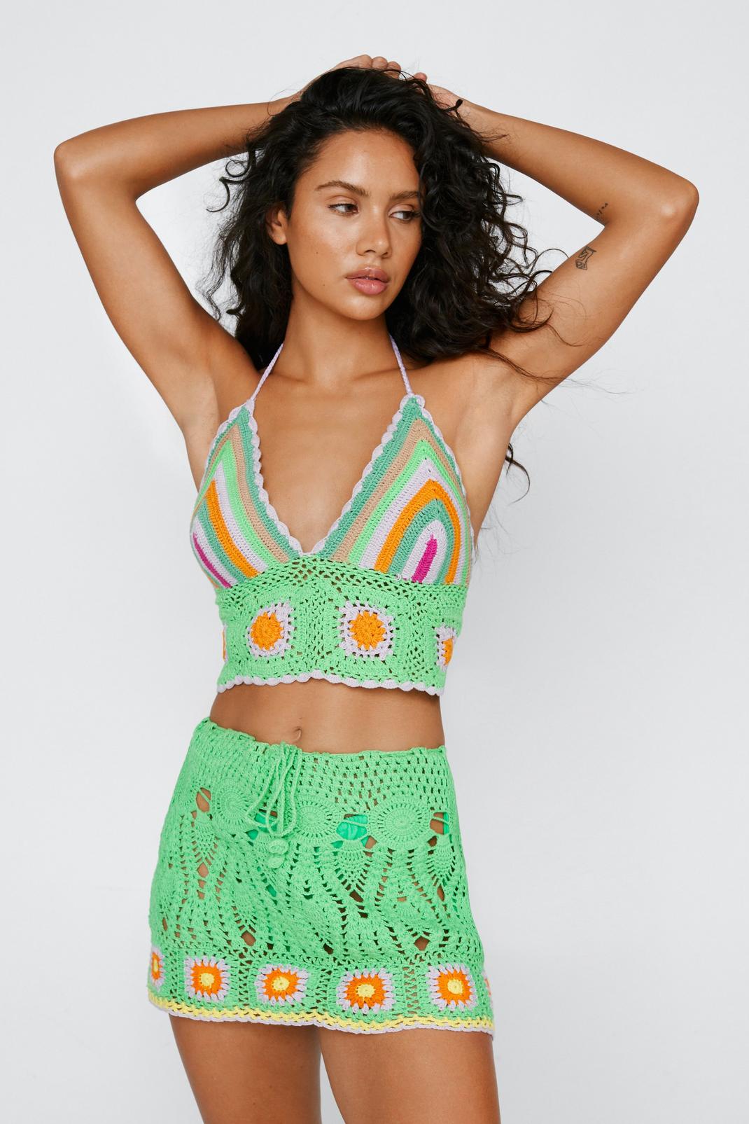 Green Geometric Crochet Cover Up Skirt image number 1