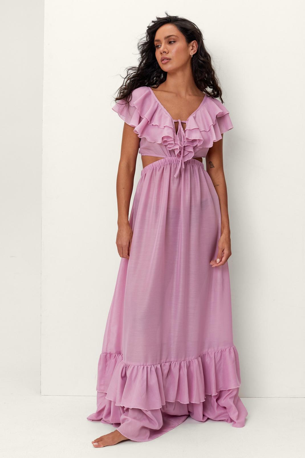 Mauve Cotton Voile Ruffle Cover Up Maxi Dress image number 1