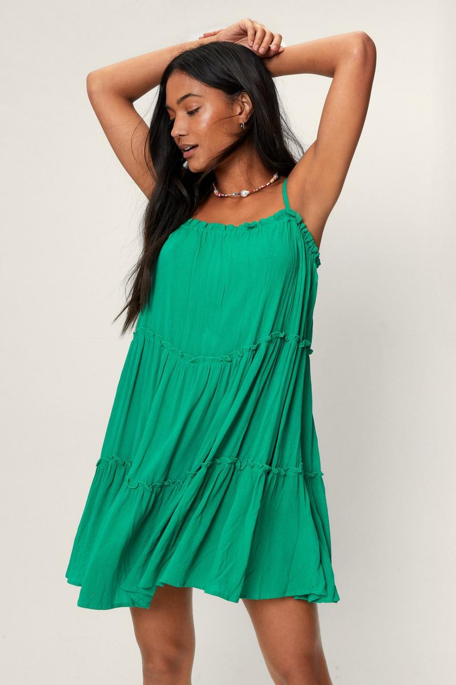 Crinkle Tiered Cover Up Mini Dress