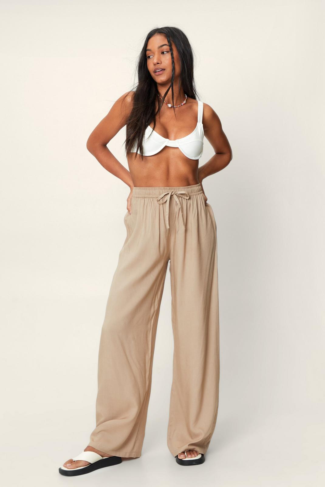 Stone Basic Viscose Wide Leg Cover Up Trousers image number 1