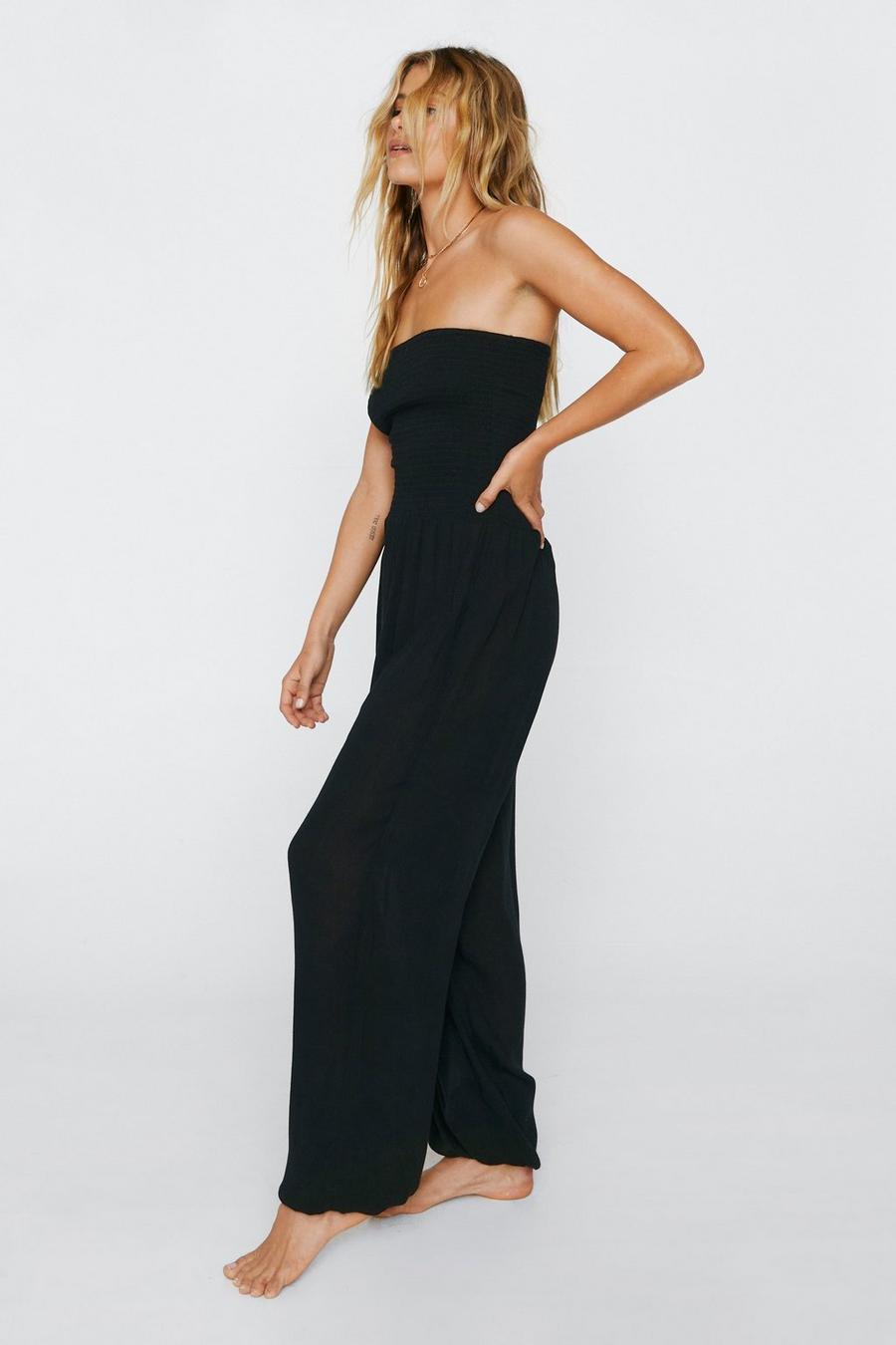 Shirred Bandeau Balloon Cover Up Jumpsuit