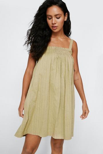 Textured Cotton Tie Shoulder Mini Dress olive