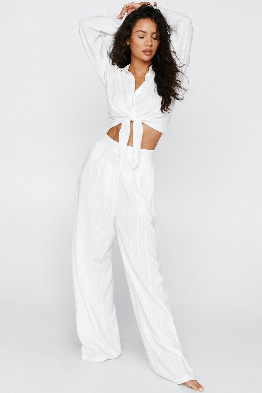 Textured Cotton Wide Leg Cover Up Pants