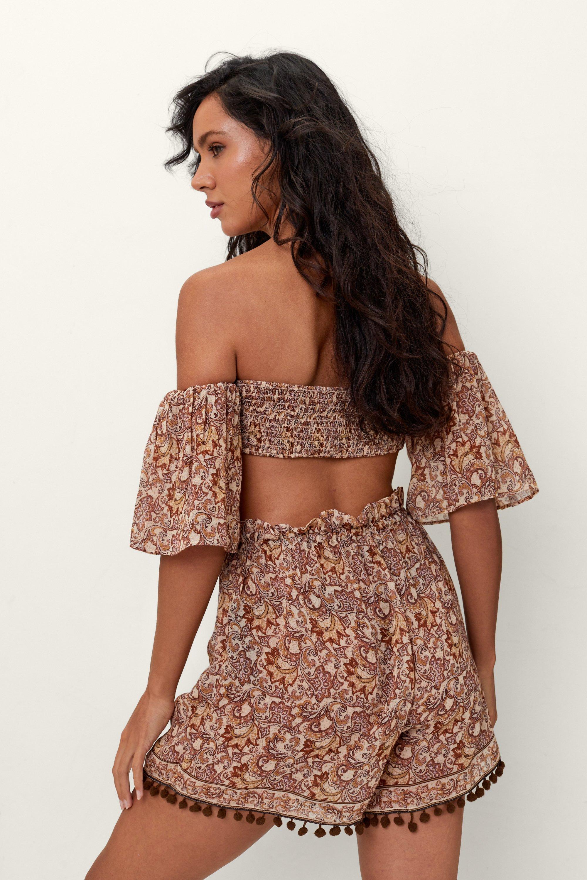 Paisley Print Off The Shoulder Cover Up Top
