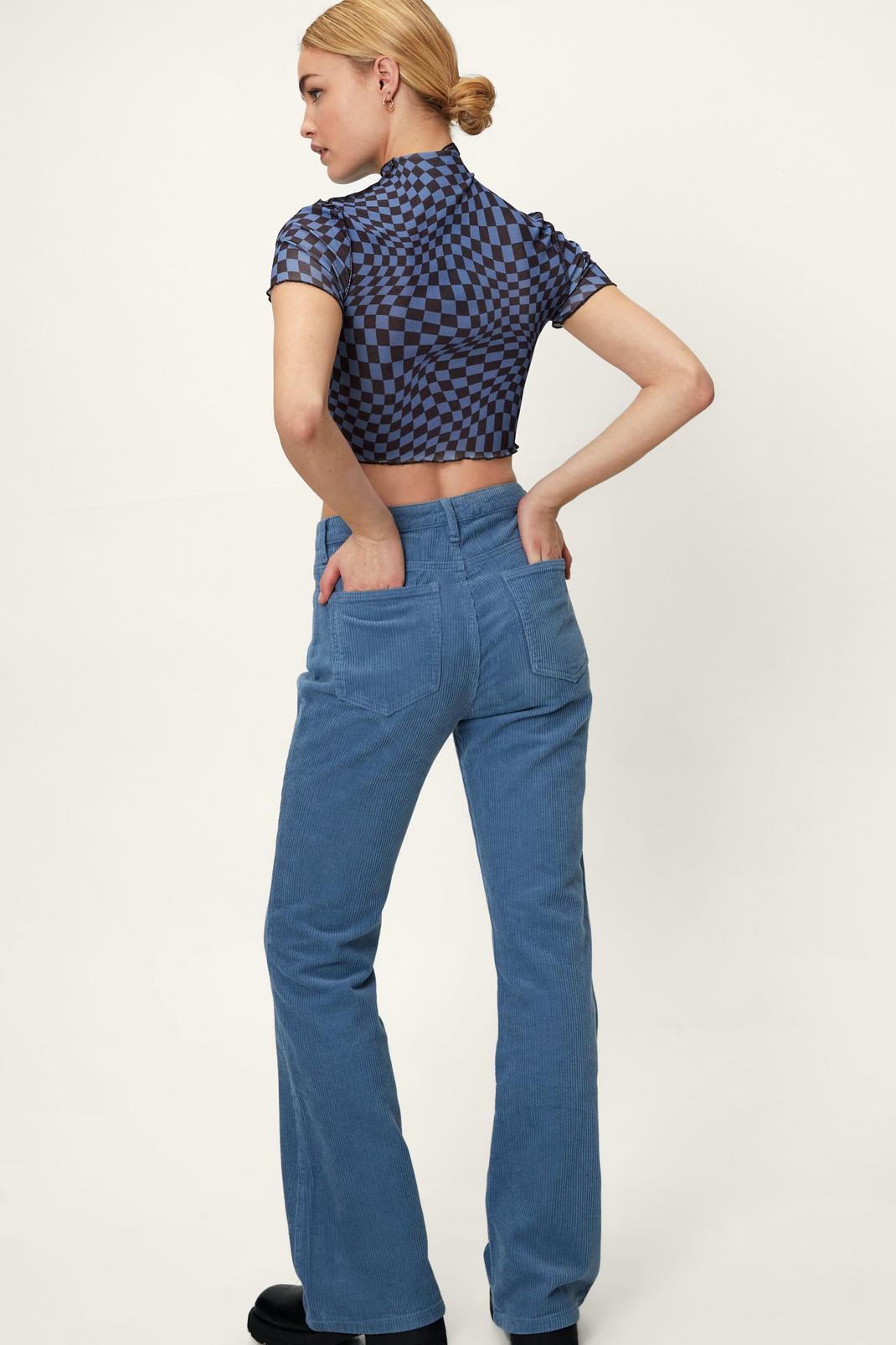 Baby blue Corduroy Fit and Flare High Waisted Pants image number 1
