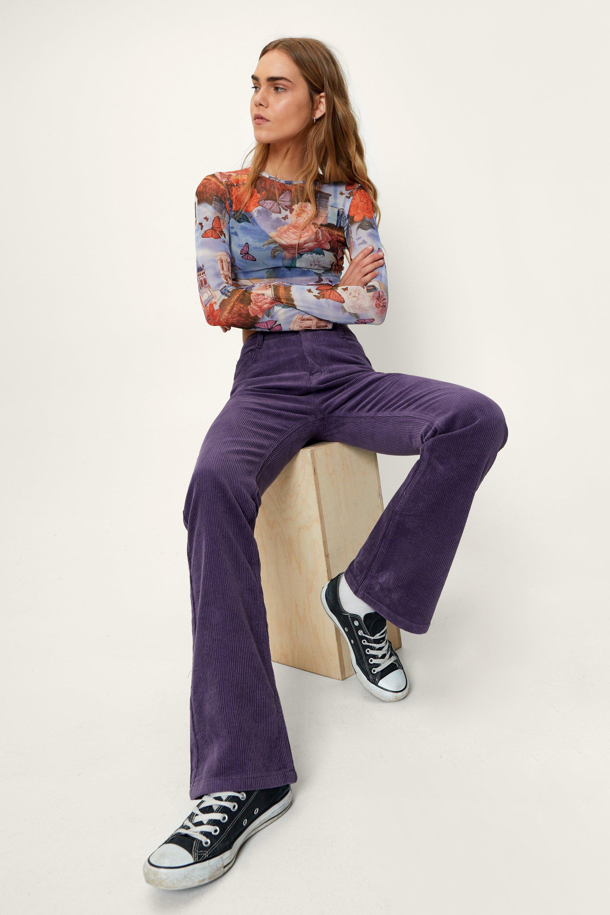 Corduroy pants  Pants outfit fall, Flared pants outfit, Purple pants outfit