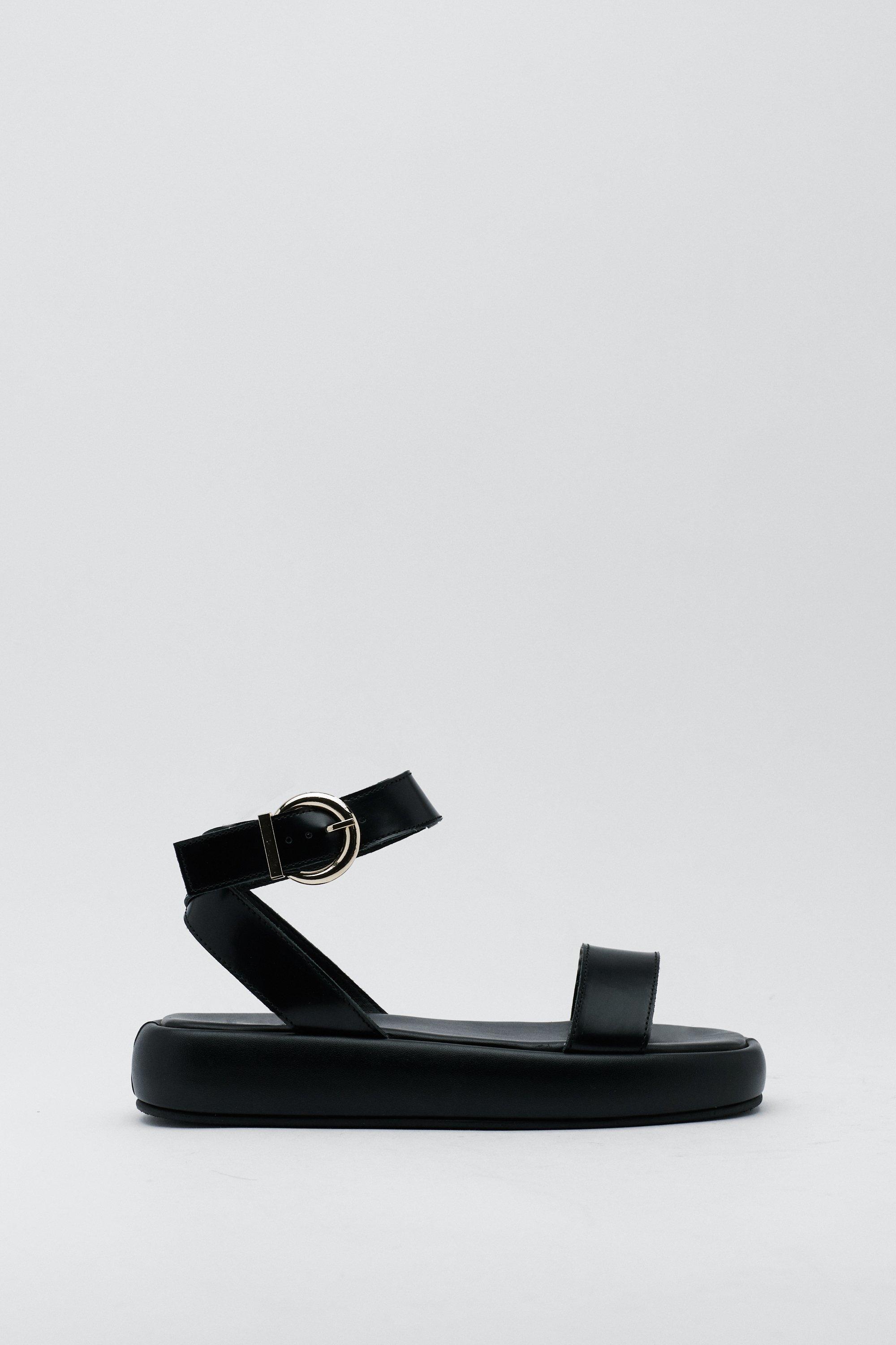 Black leather flatform sandals hotsell