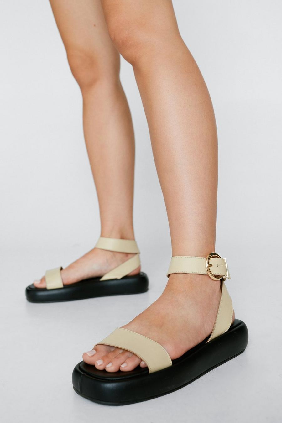 Leather Flatform Ankle Strap Sandals
