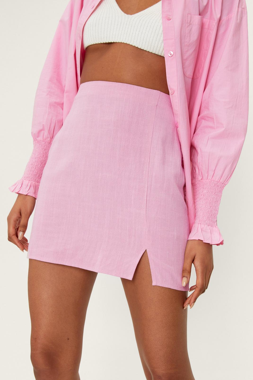 Soft pink Split Hem Linen Pelmet Skirt image number 1