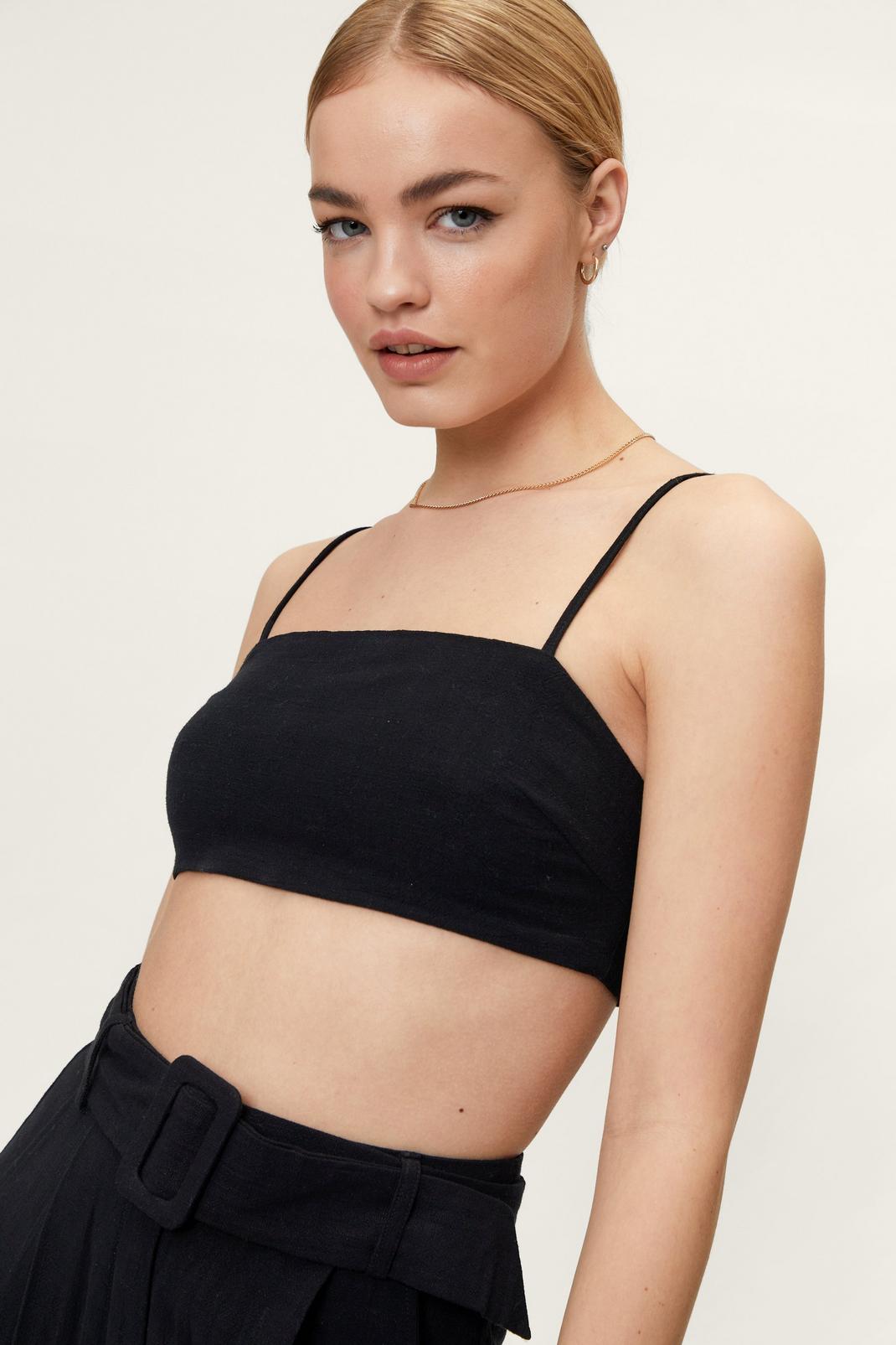Strappy Linen Look Cropped Bralette image number 1