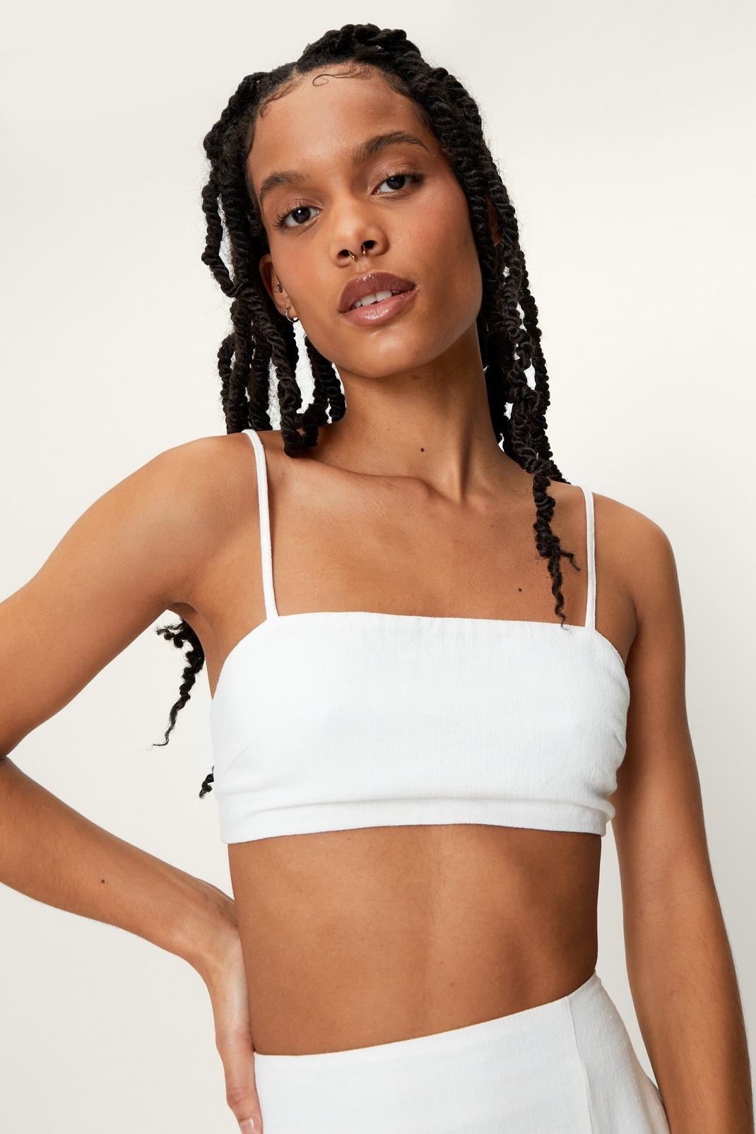 White Strappy Linen Look Cropped Bralette image number 1