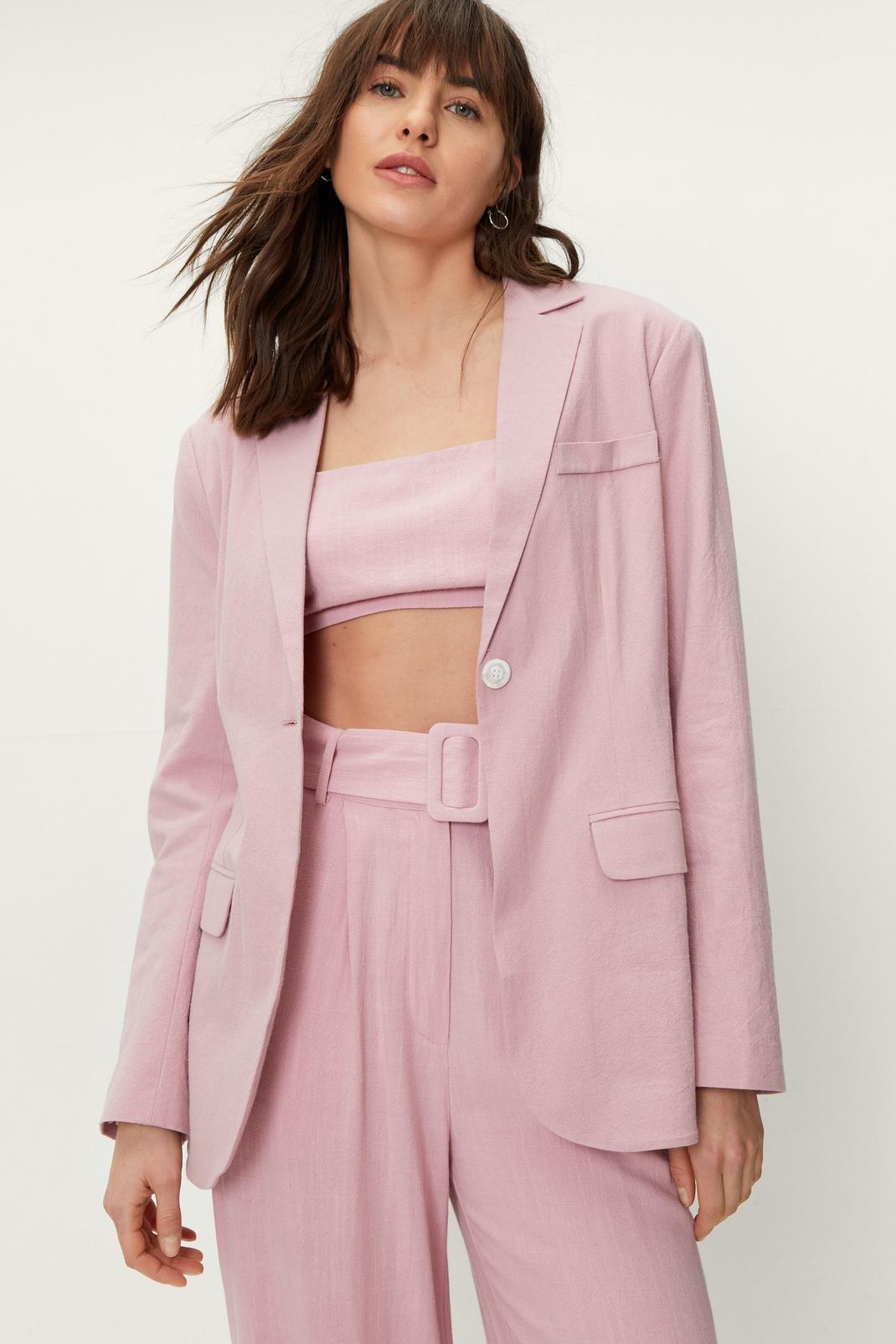 Pink Cotton Single Breasted Blazer image number 1