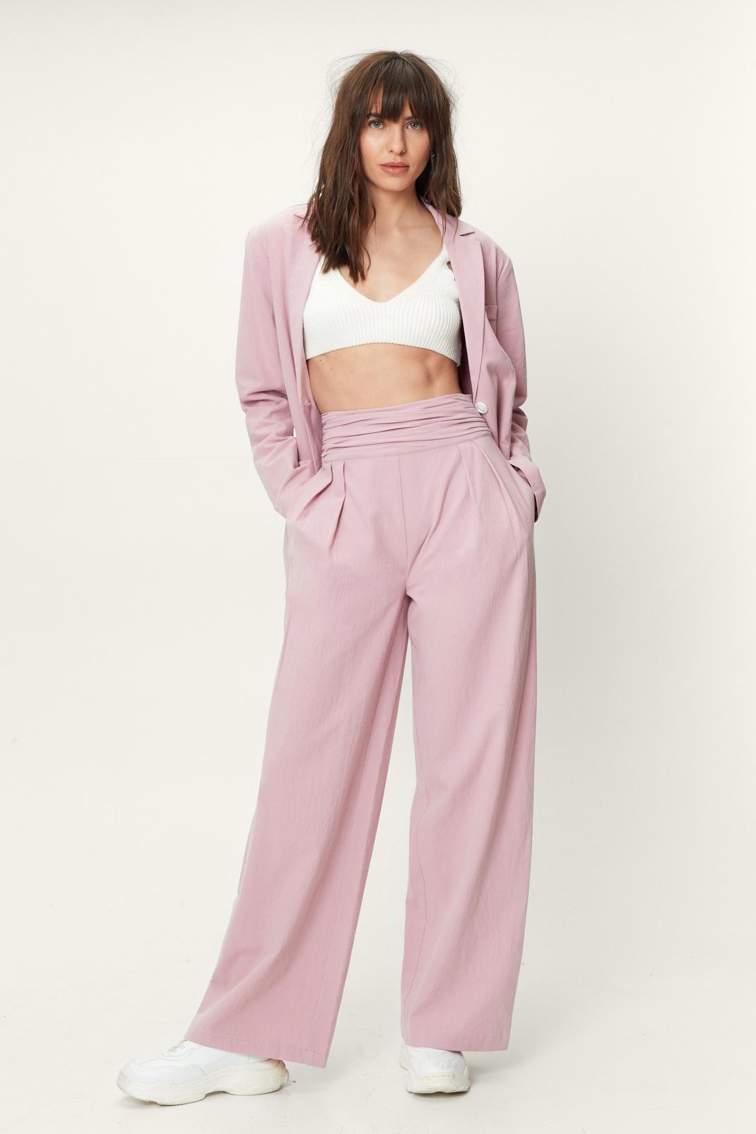 Pantalon en coton à taille froncée, Pink image number 1