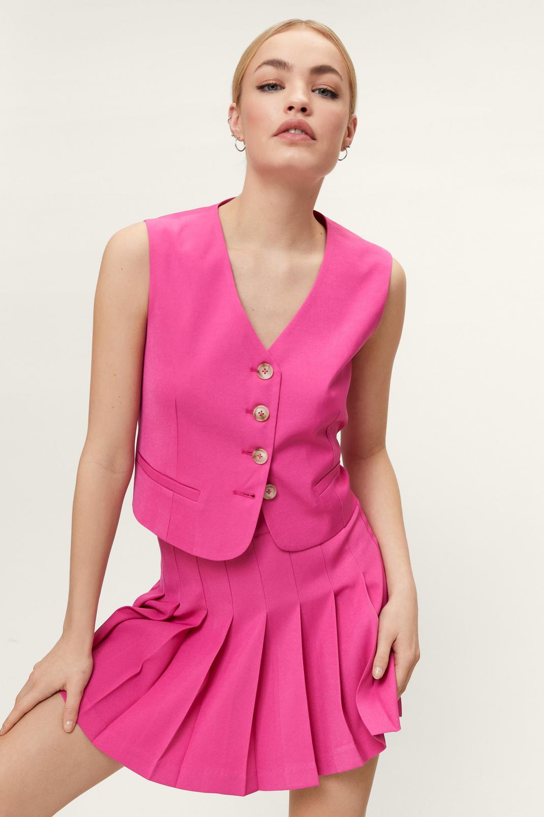 Magenta Cropped Tailored Button Down Vest image number 1