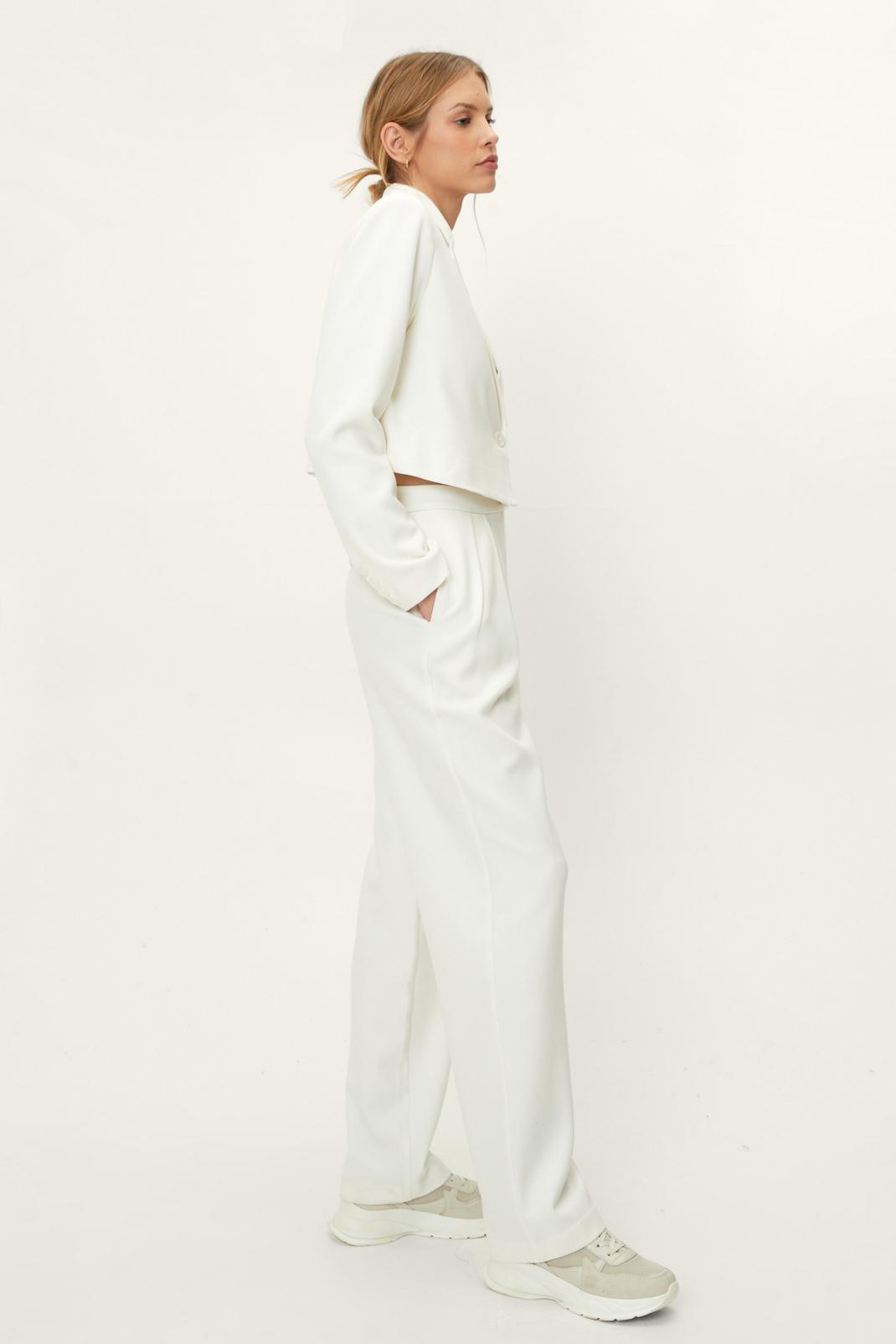 Pantalon fuselé taille haute à plis, White image number 1