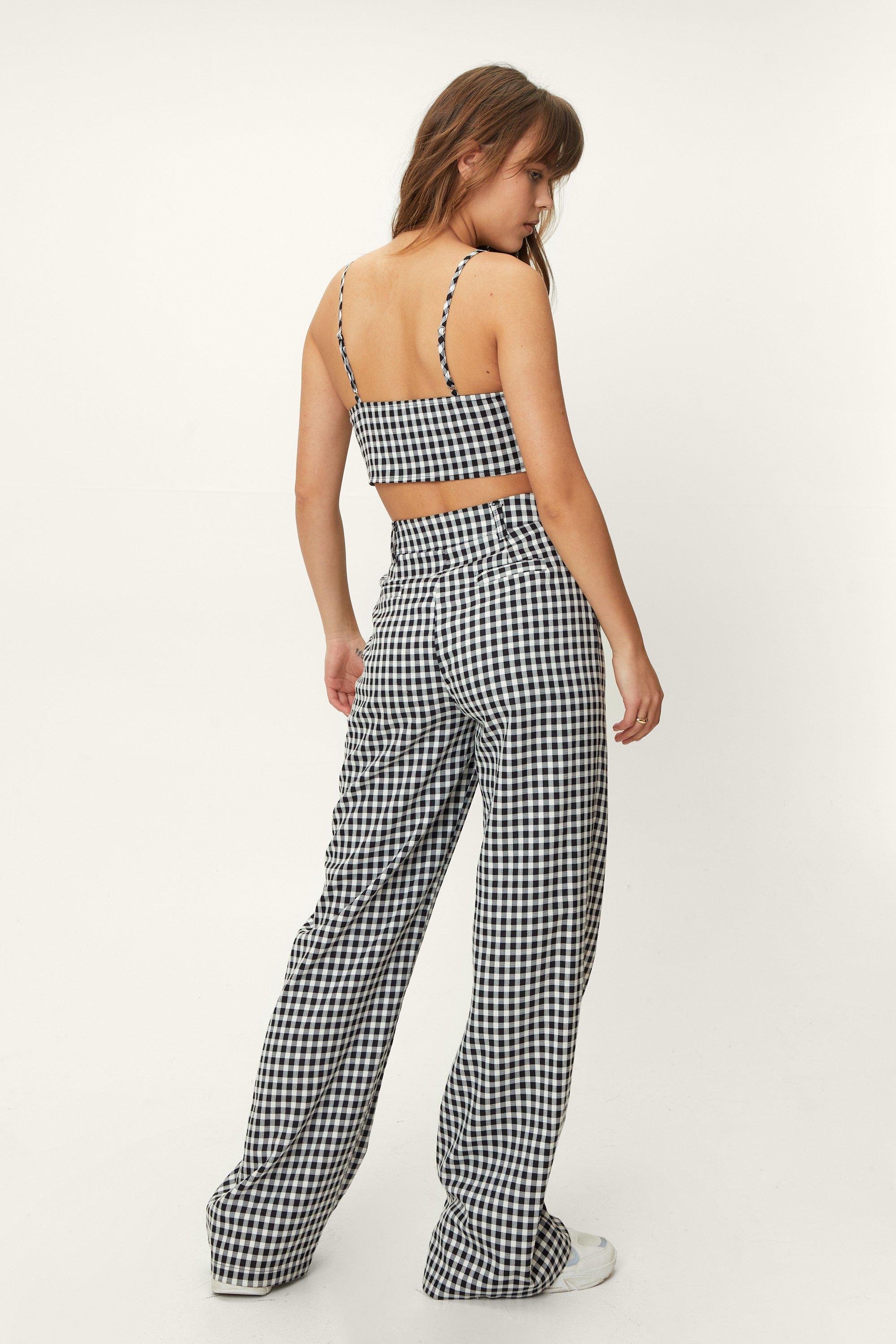 Wide leg gingham clearance trousers