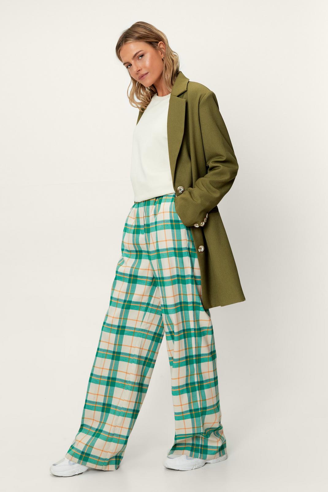 Multi Check Pleated Tailored Pants image number 1