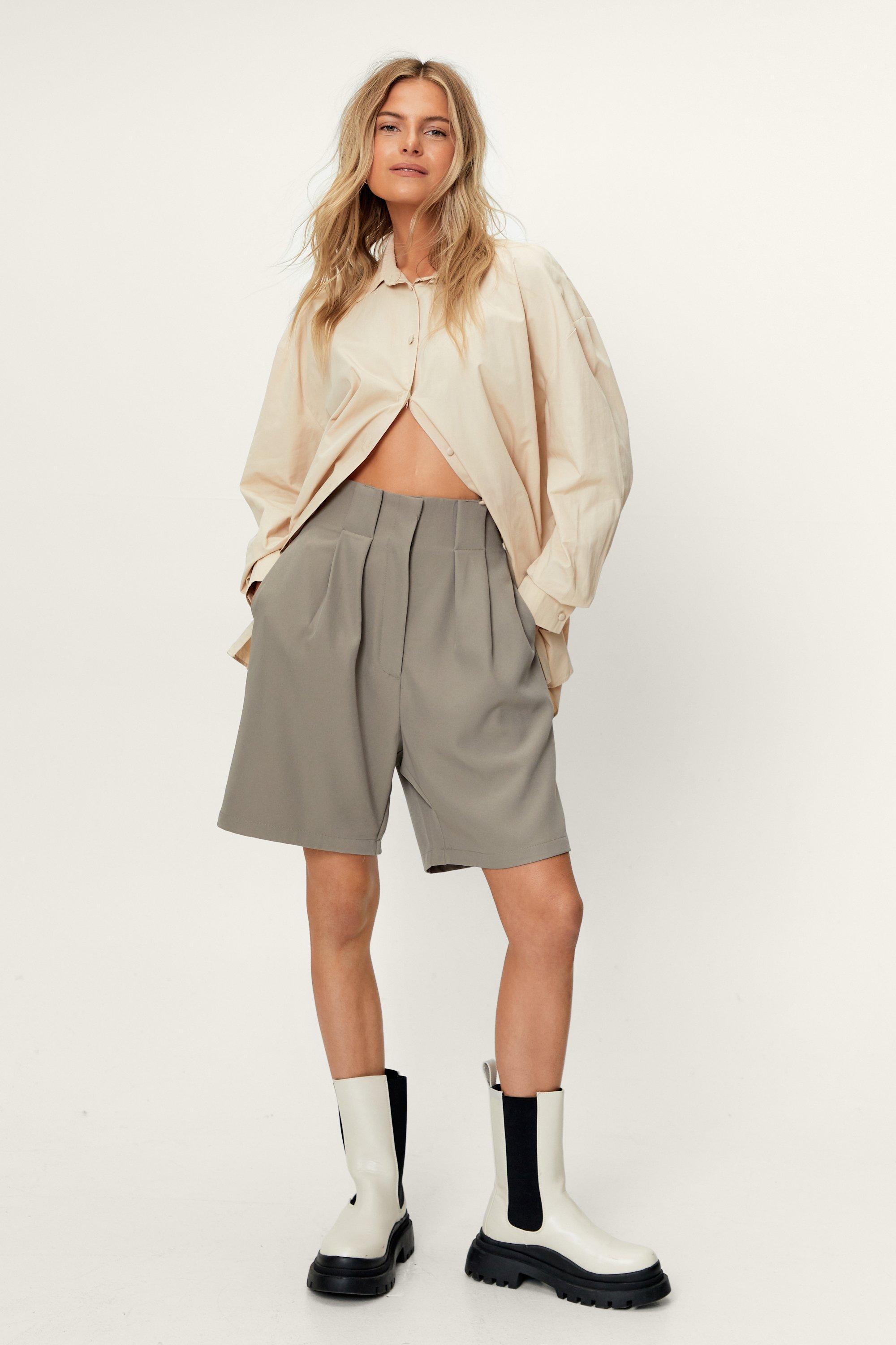 Taupe Tailored Long Line Shorts