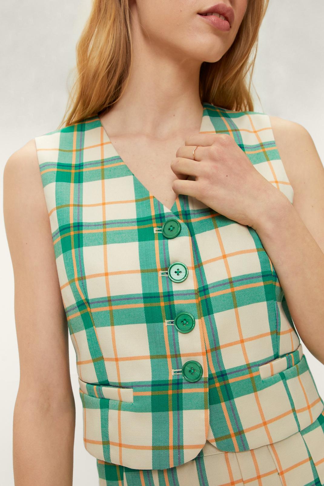 Multi Check Cropped Button Down Vest image number 1