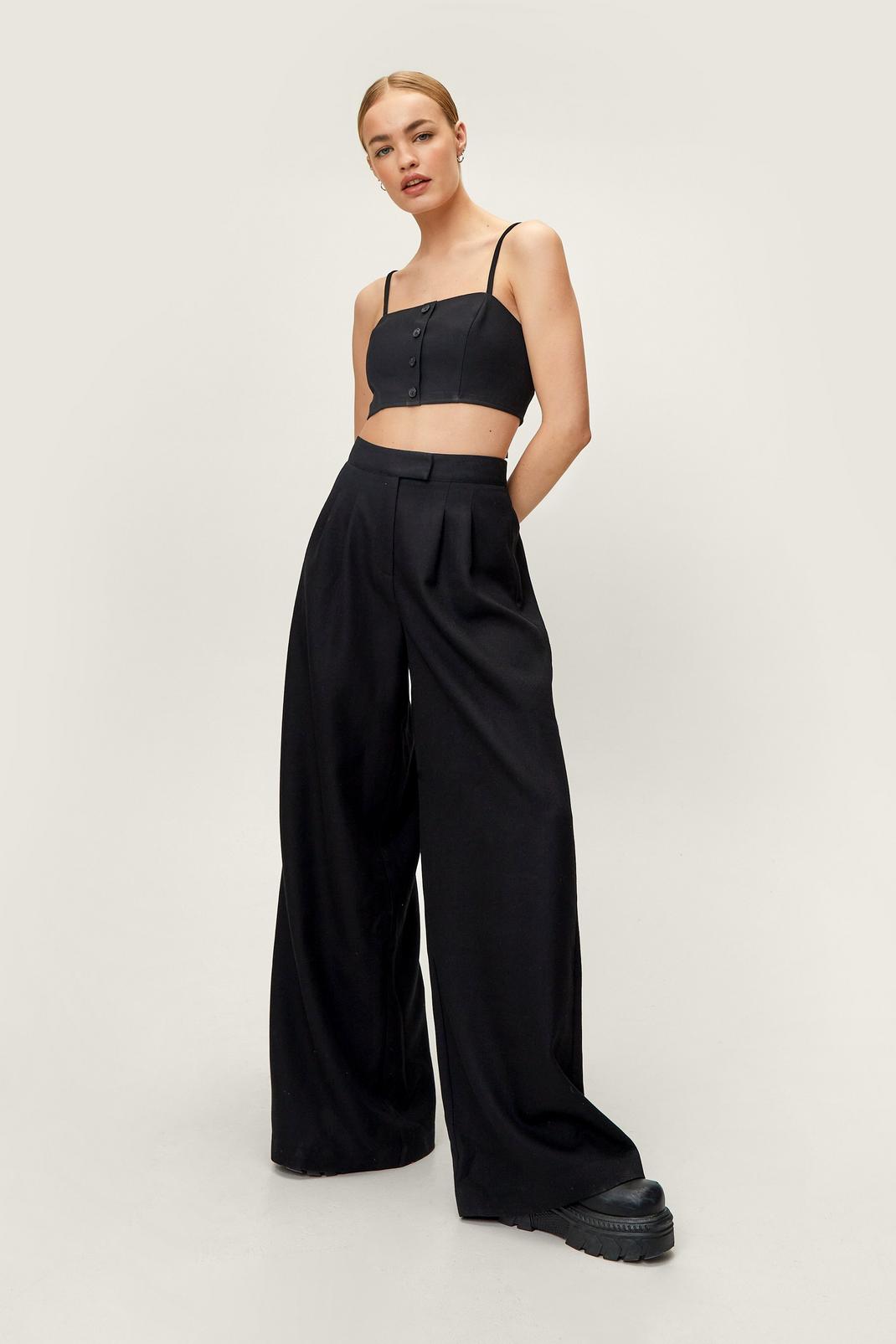 Black Double Pleat Tailored Wide Leg Pants image number 1