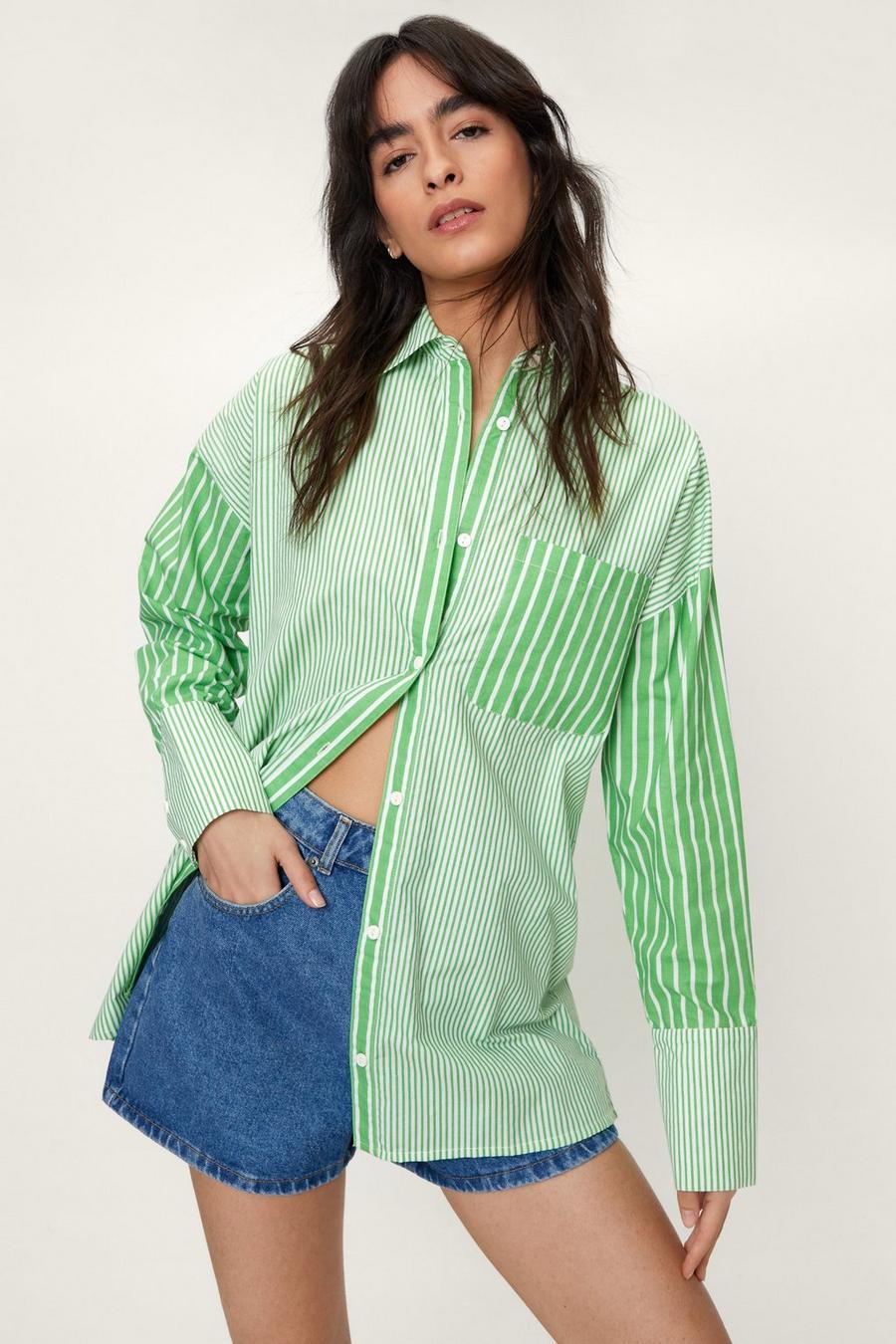 Cotton Poplin Contrast Stripe Oversized Shirt