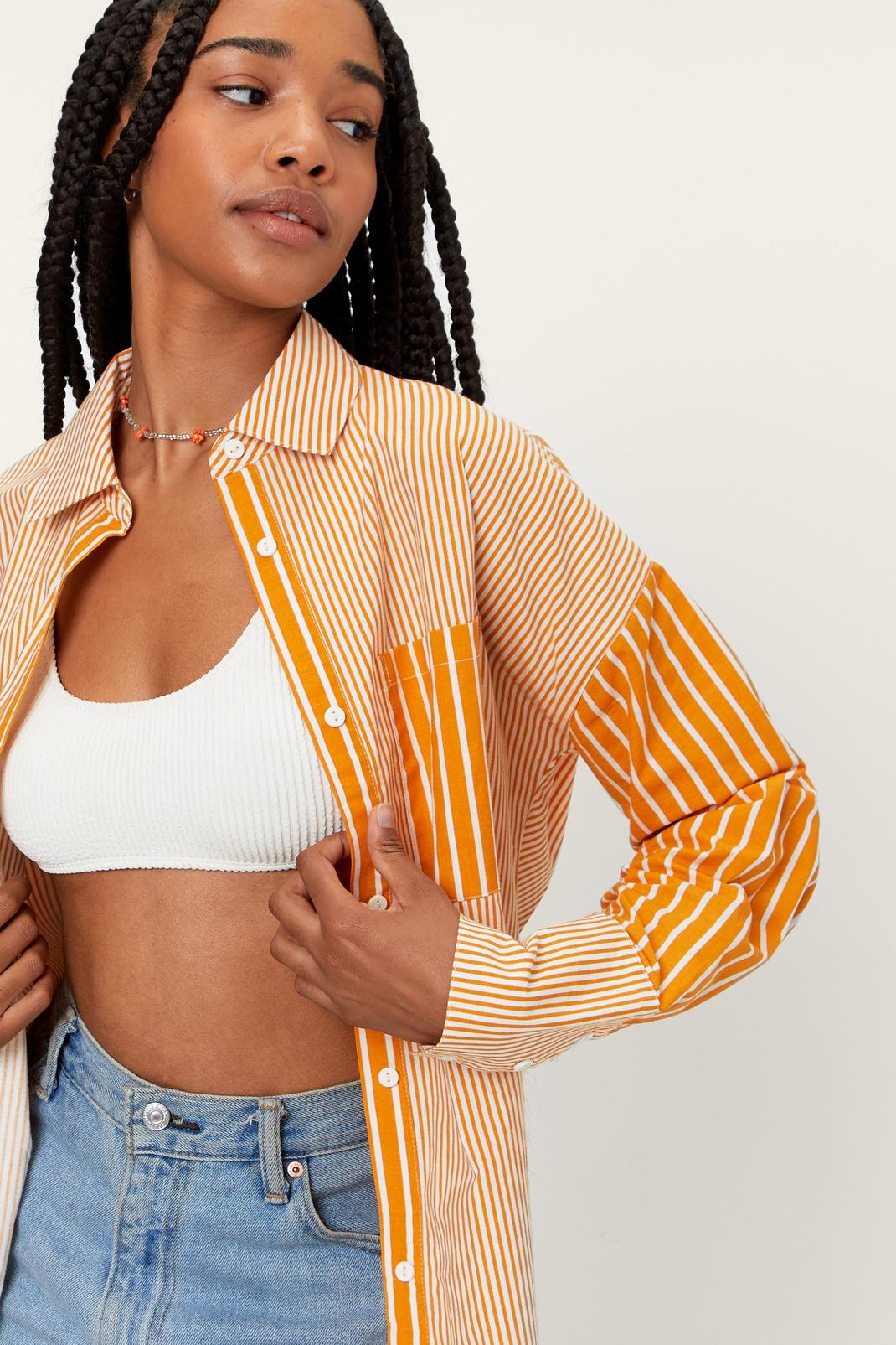 Orange Cotton Poplin Contrast Stripe Oversized Shirt image number 1