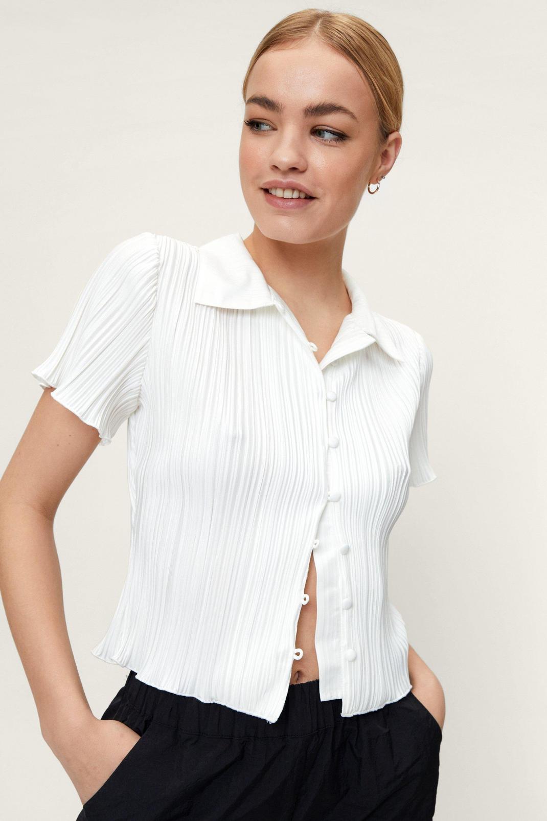 Ivory Plisse Button Down Shirt image number 1