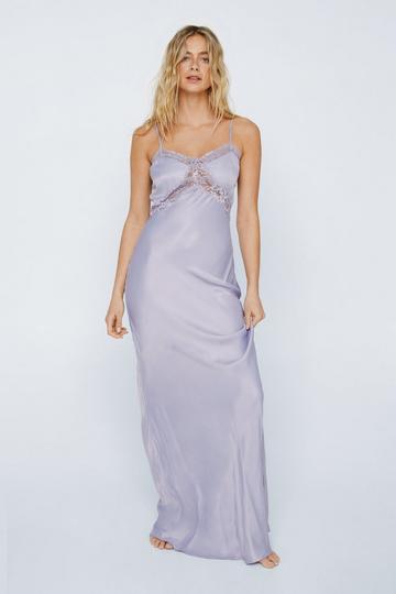 Satin Lace Insert Cami Slip Maxi Dress lilac