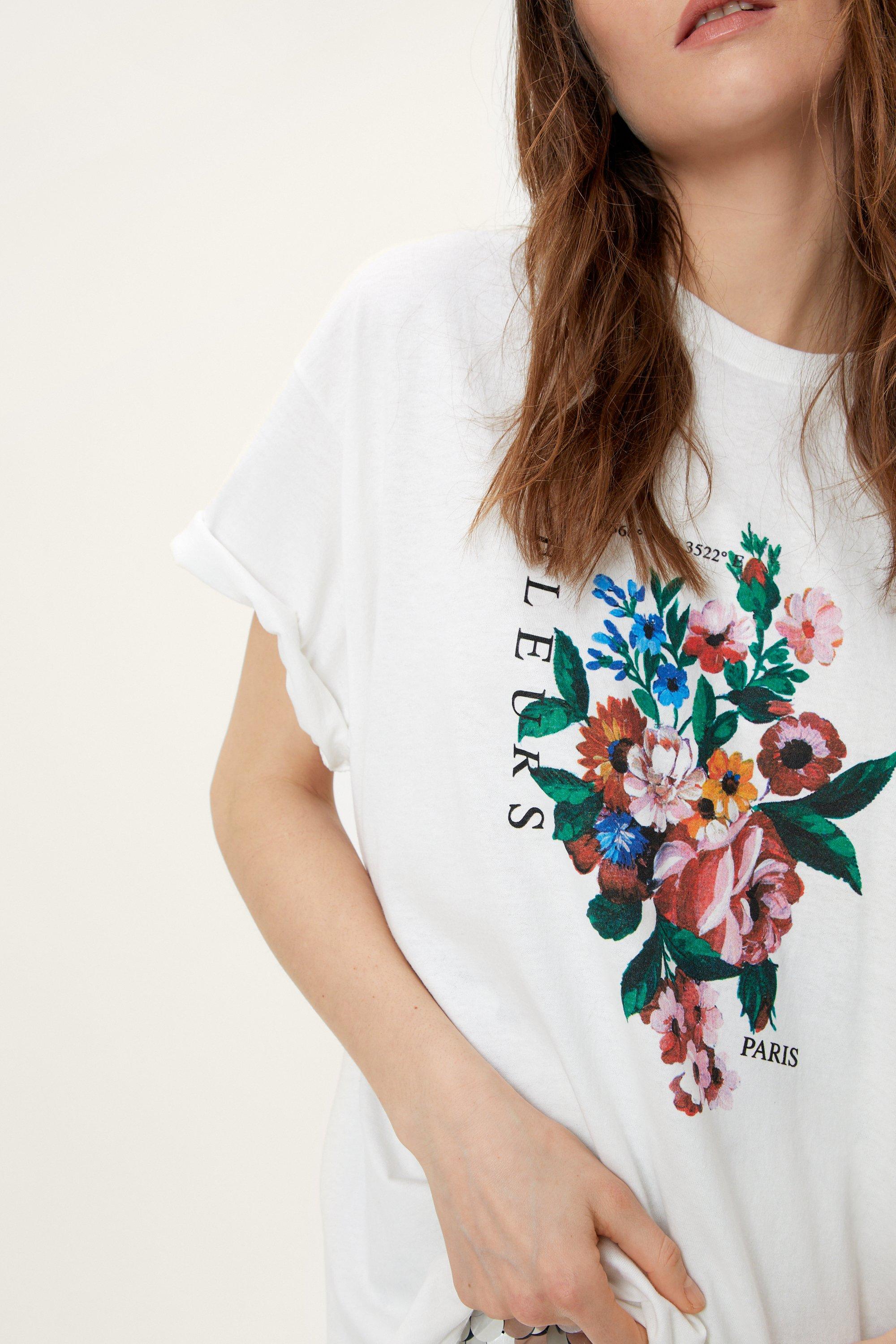 Hand-painted Short Oversized Floral T-shirt for Women. Bright 