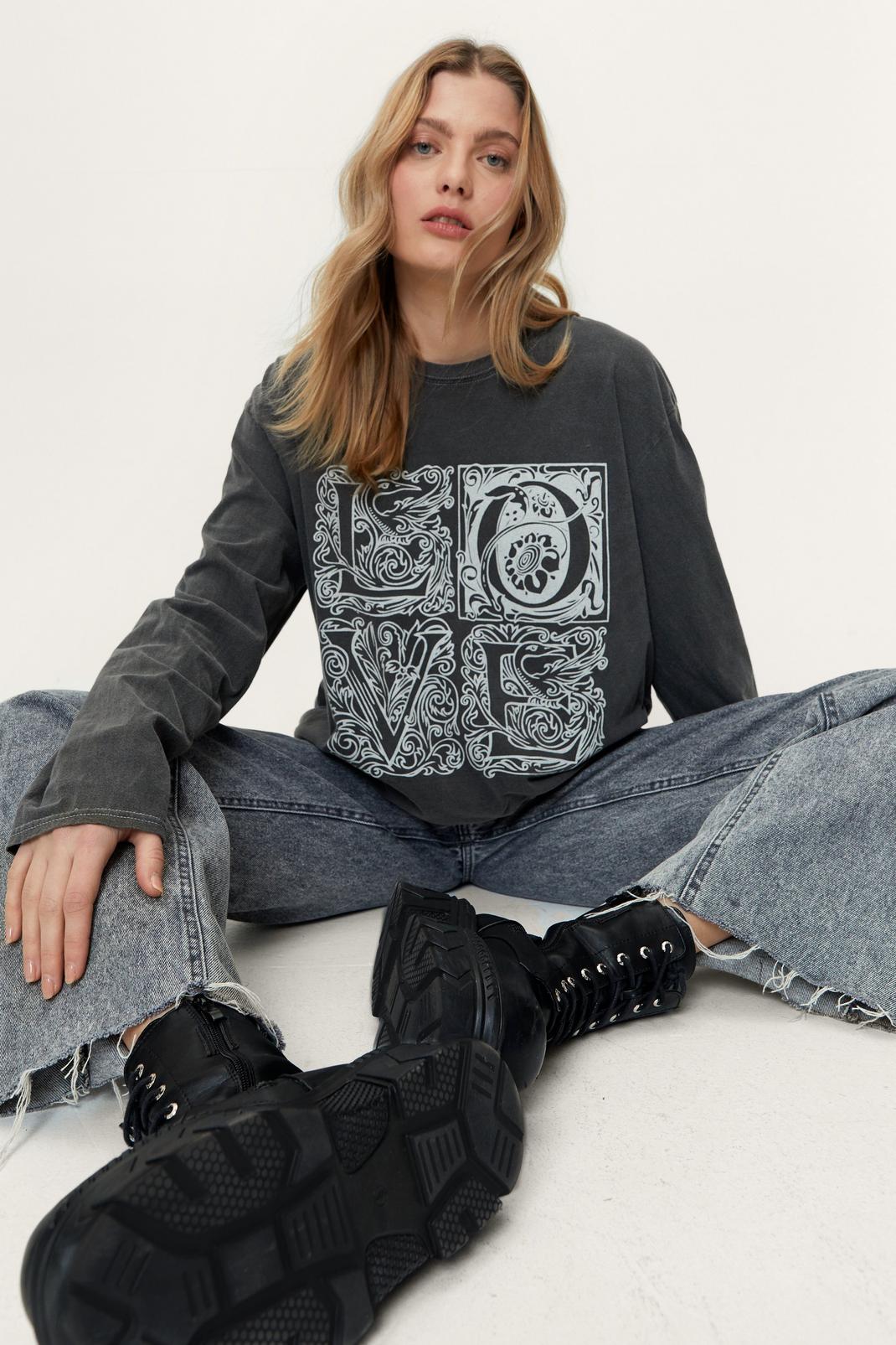Charcoal Love Graphic Long Sleeve T-Shirt image number 1