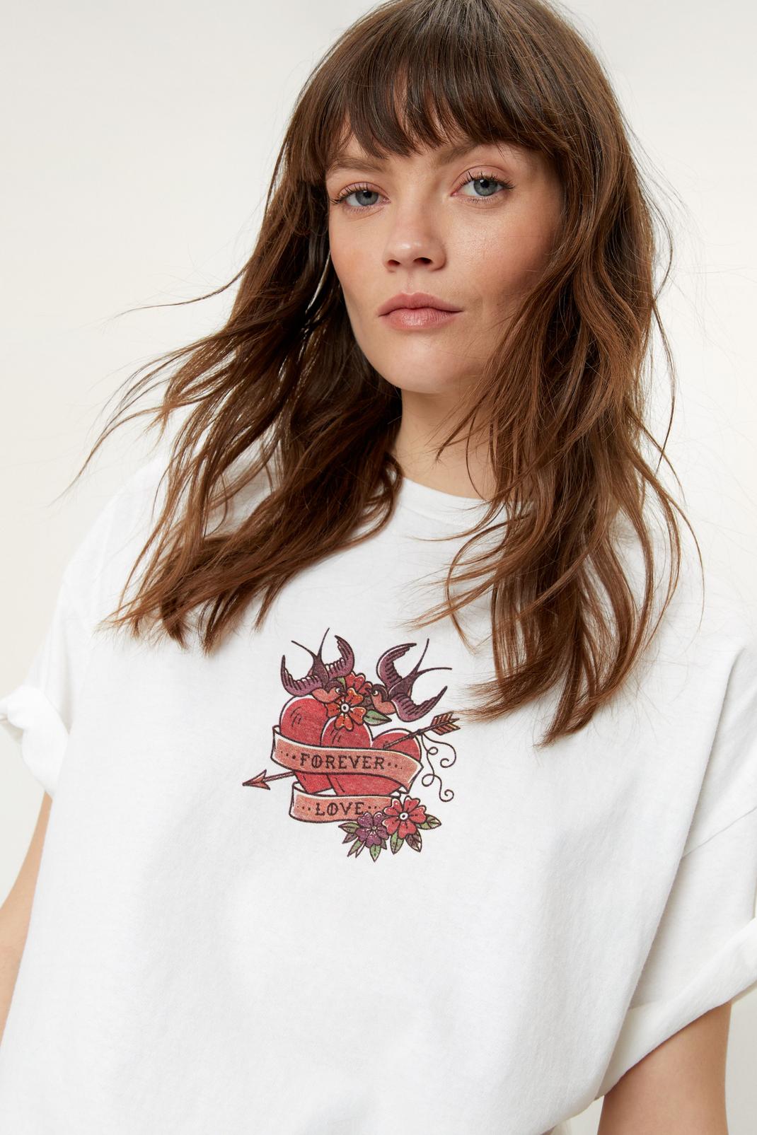 White Forever Love Graphic Oversized T-Shirt image number 1