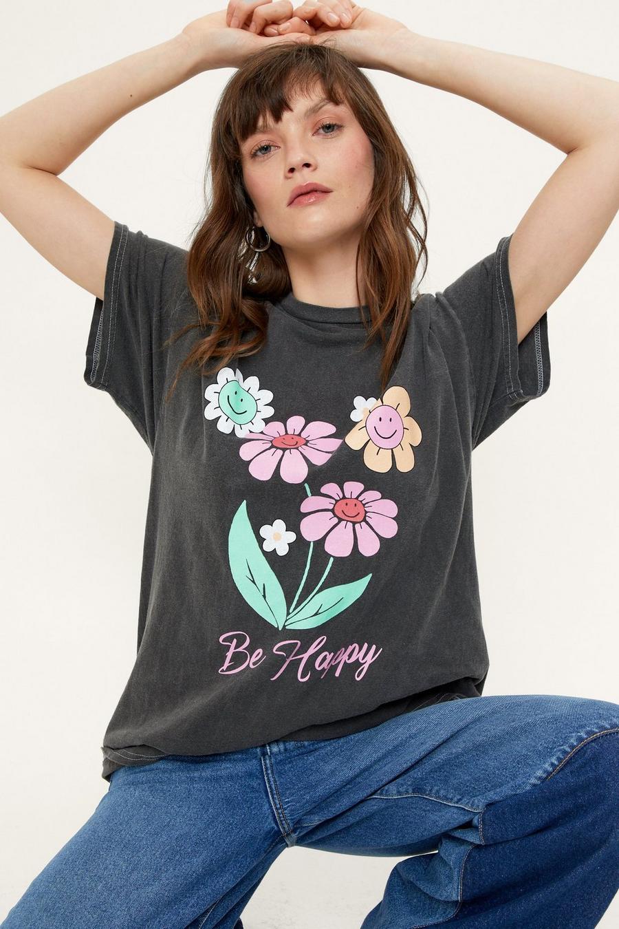 Be Happy Graphic Oversized T-Shirt