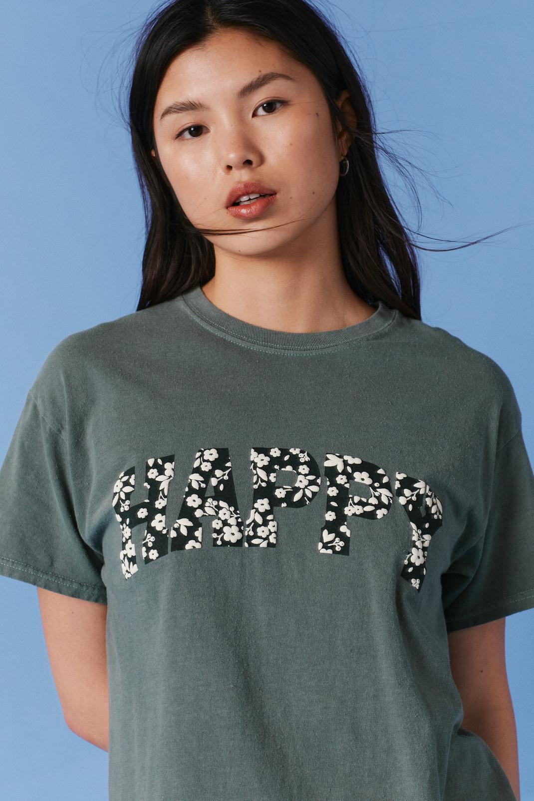 Blue Happy Slogan Graphic Relaxed Fit T-Shirt image number 1