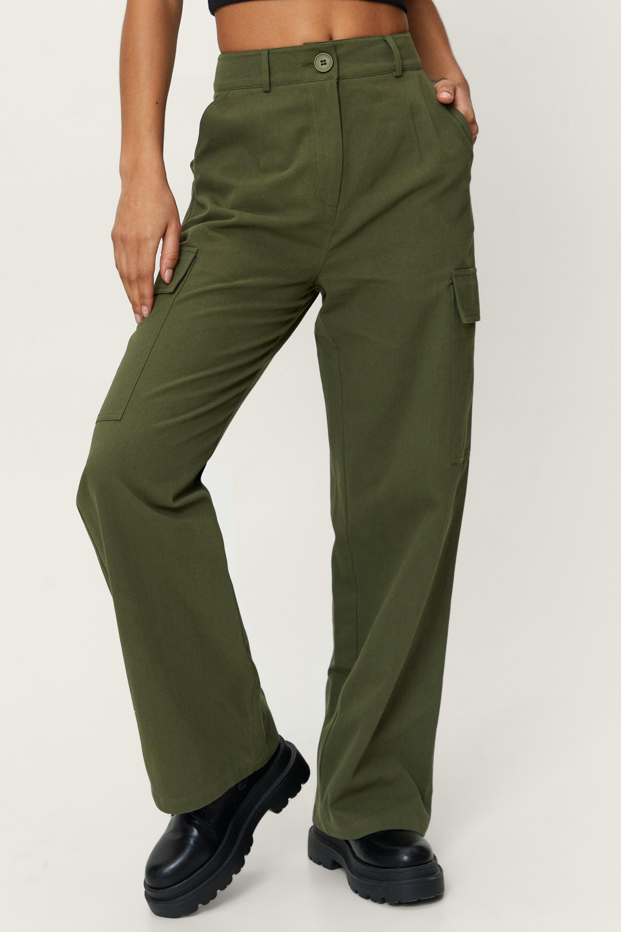 wide leg twill cargo trousers