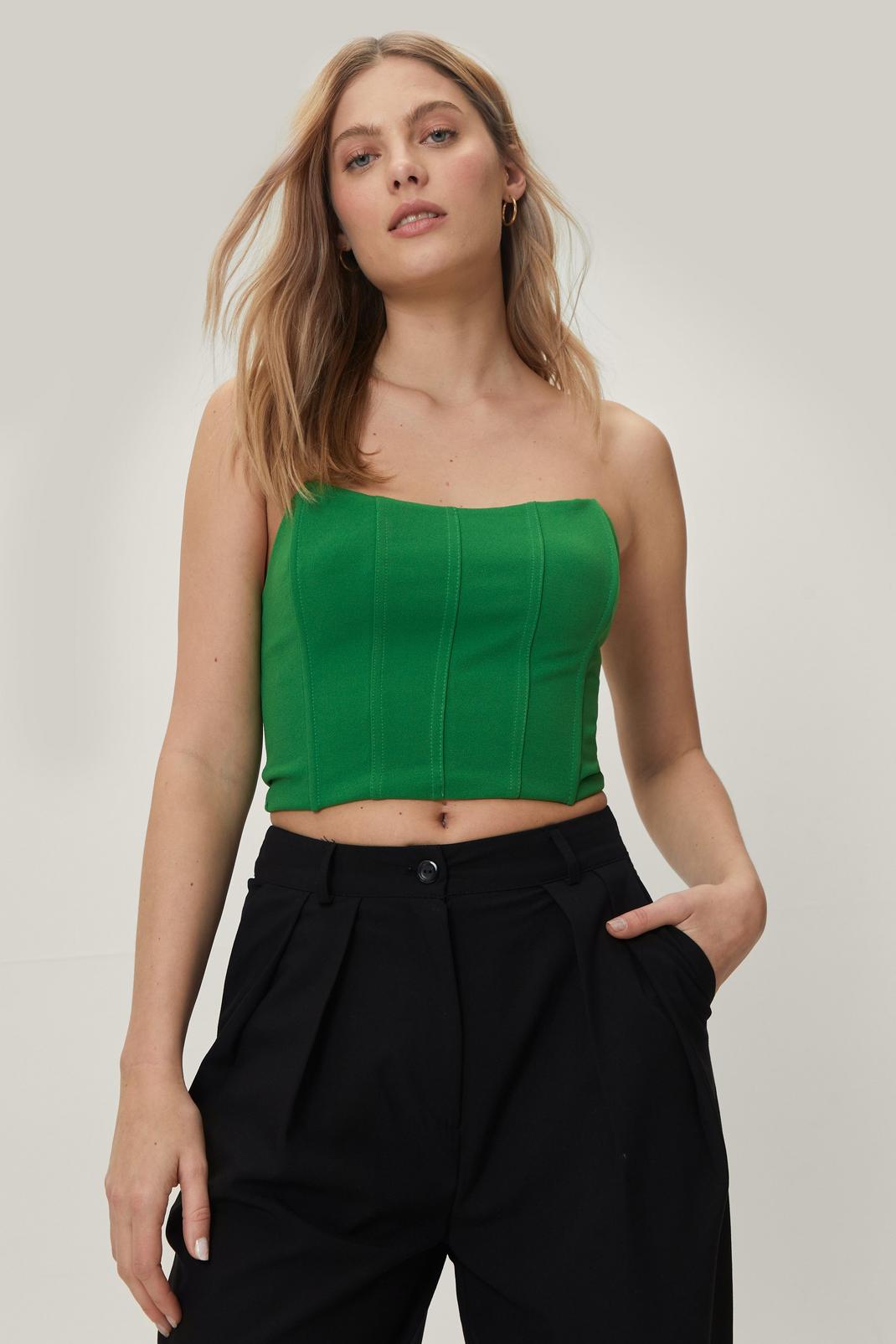 Green Cropped Strapless Seam Detail Corset Top image number 1