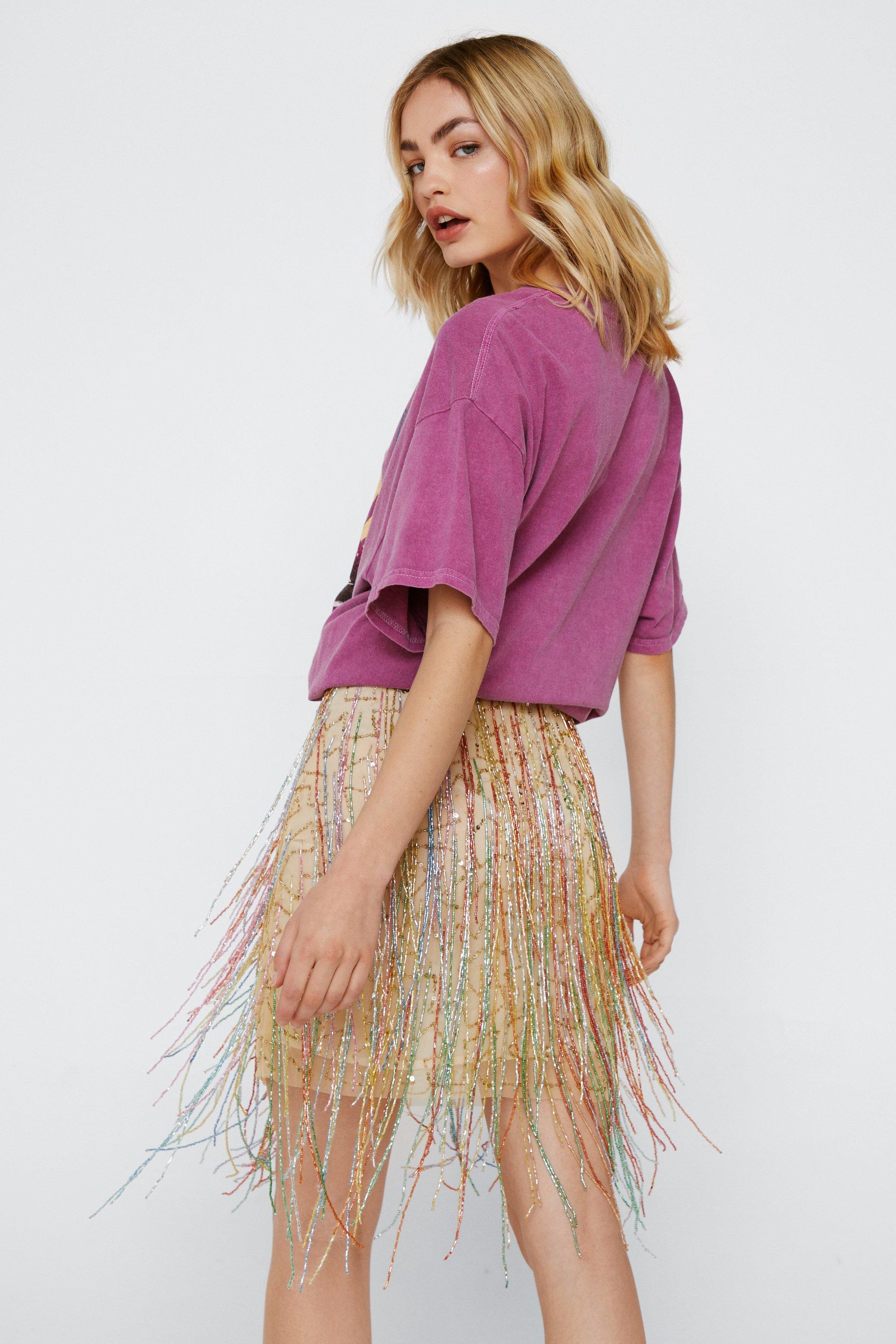 Tassel Beaded Mini Skirt