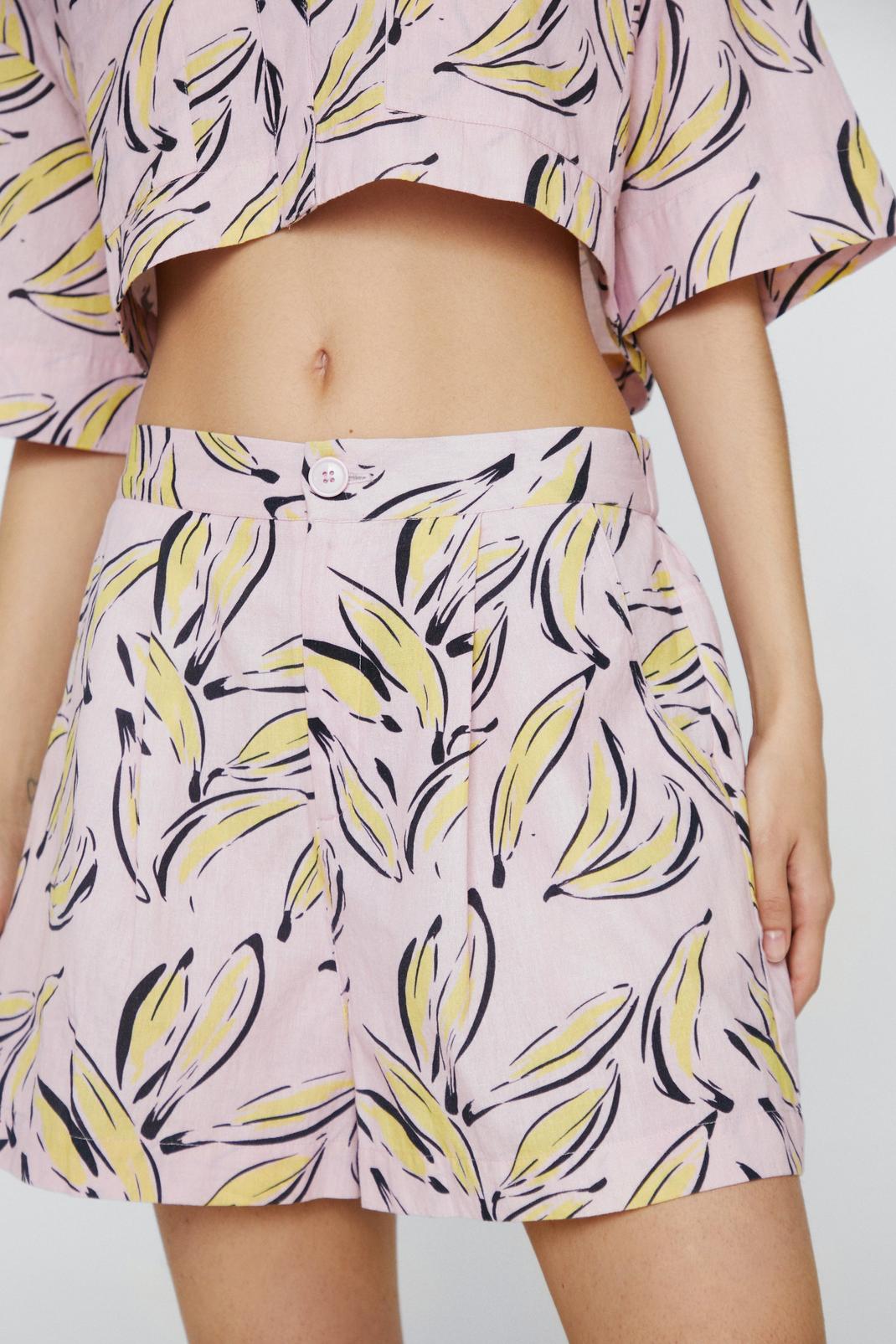 Pink Banana Print Linen Shorts image number 1