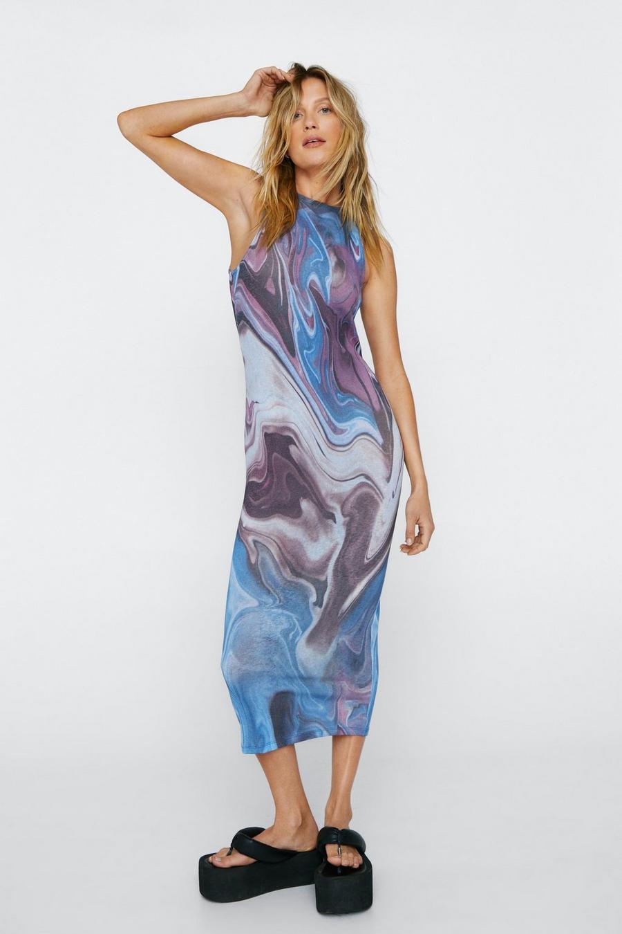 Abstract Marble Mesh Maxi Dress
